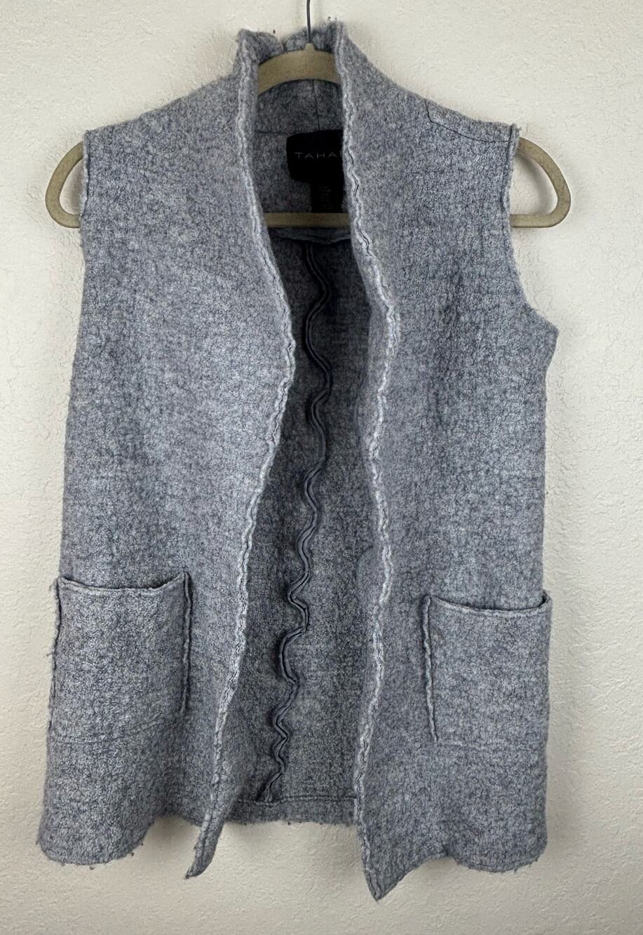 TAHARI Gray Wool Blend Long Line Vest Size Medium